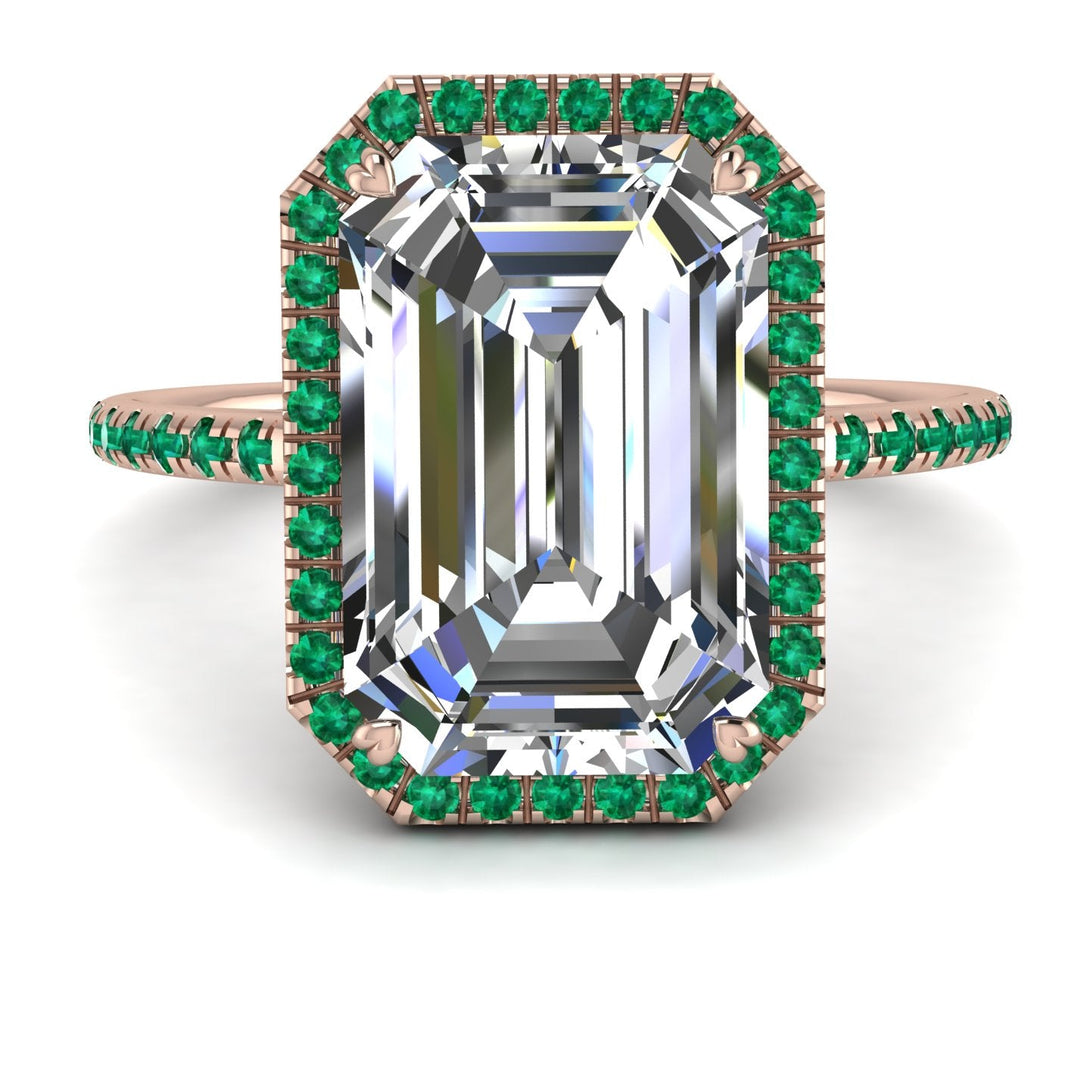 Emerald Cut Diamond Pave Engagement Ring - Nancy No. 17