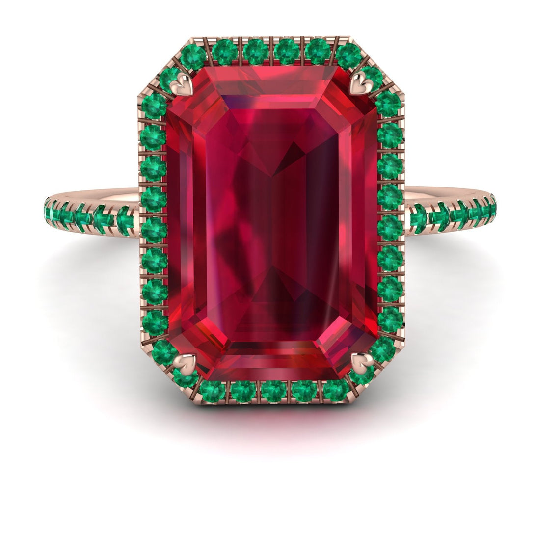 Emerald Cut Ruby Pave Engagement Ring - Nancy No. 26