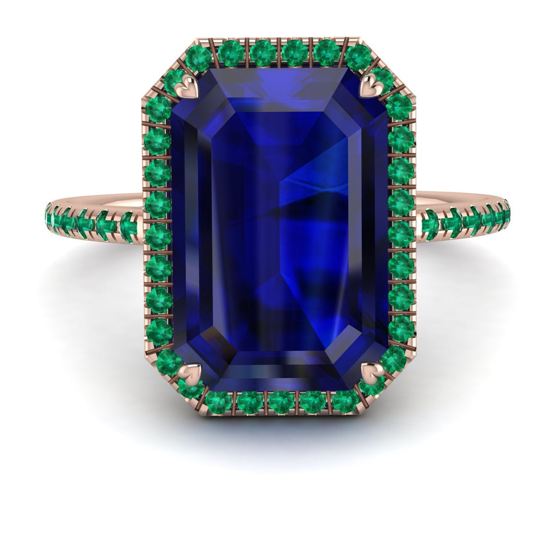 Emerald Cut Sapphire Pave Engagement Ring - Nancy No. 29