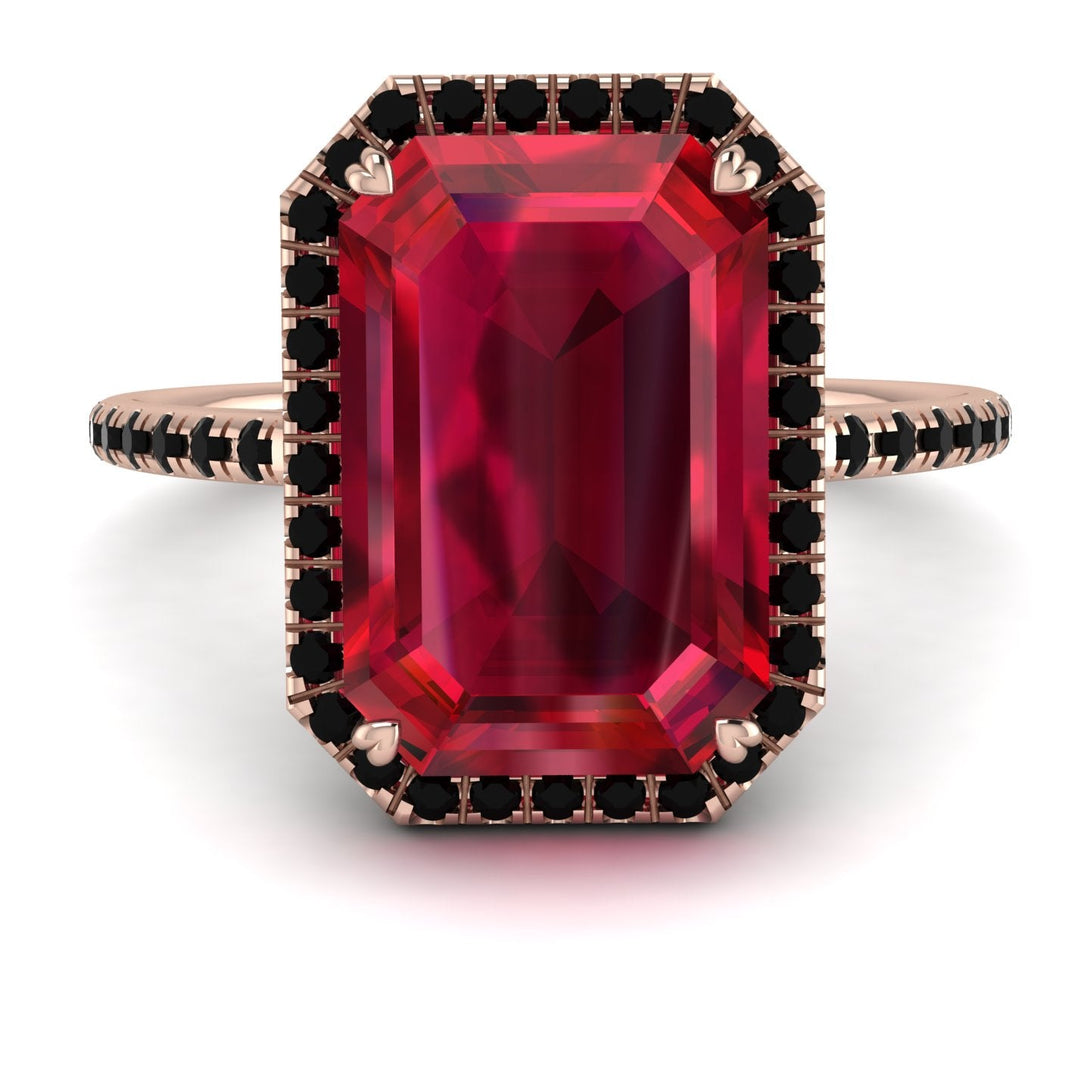 Emerald Cut Ruby Pave Engagement Ring - Nancy No. 41