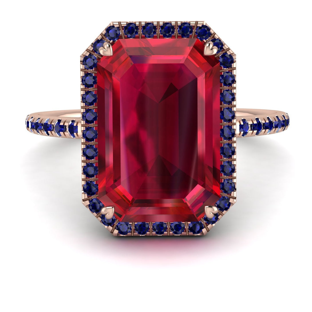 Emerald Cut Ruby Pave Engagement Ring - Nancy No. 71