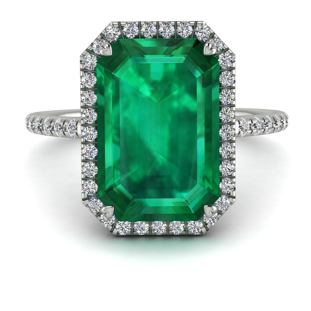 Emerald Cut Emerald Pave Engagement Ring - Nancy No. 6