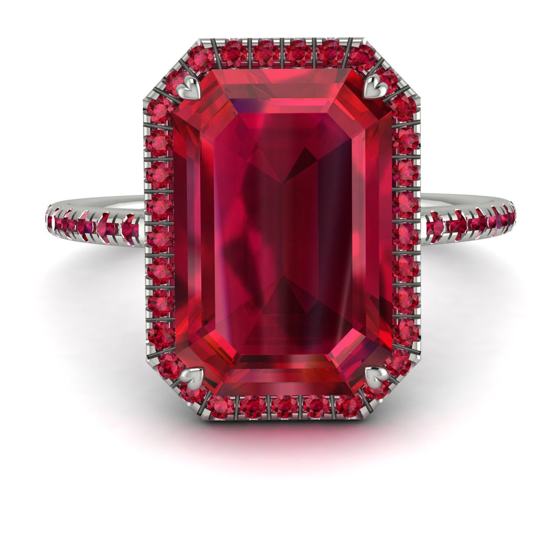 Emerald Cut Ruby Pave Engagement Ring - Nancy No. 57