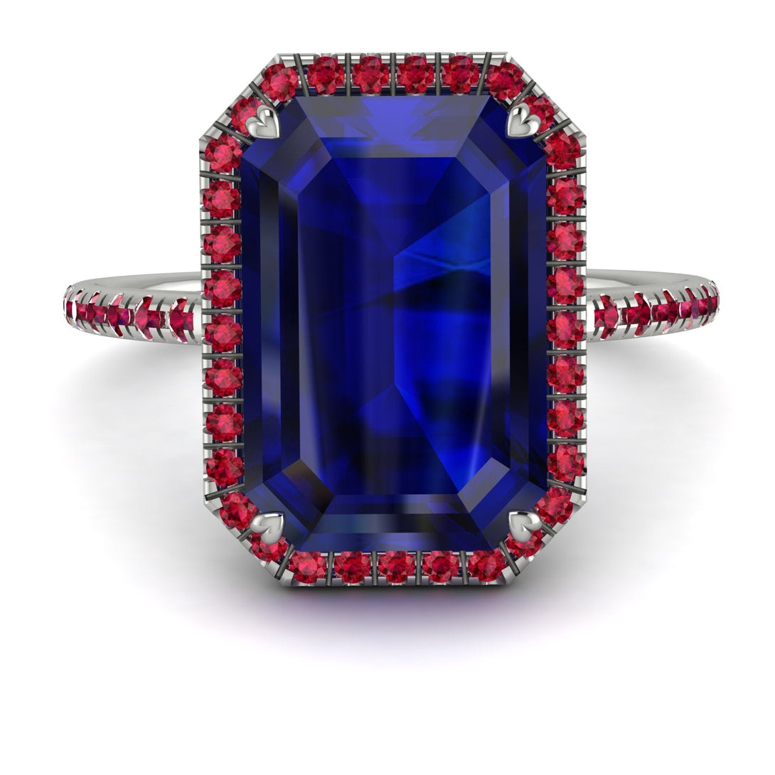 Emerald Cut Sapphire Pave Engagement Ring - Nancy No. 60
