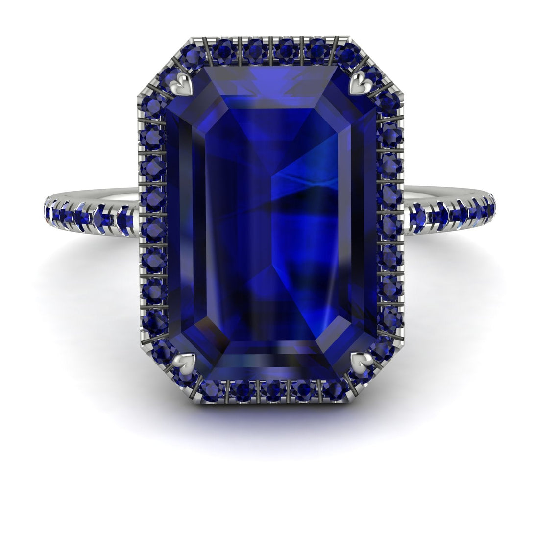 Emerald Cut Sapphire Pave Engagement Ring - Nancy No. 75