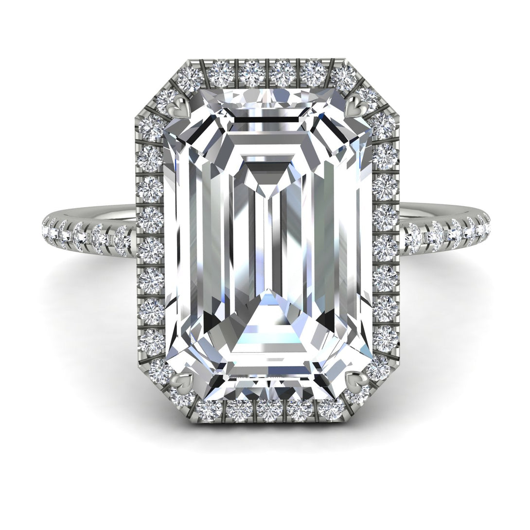 Emerald Cut Diamond Pave Engagement Ring - Nancy No. 3