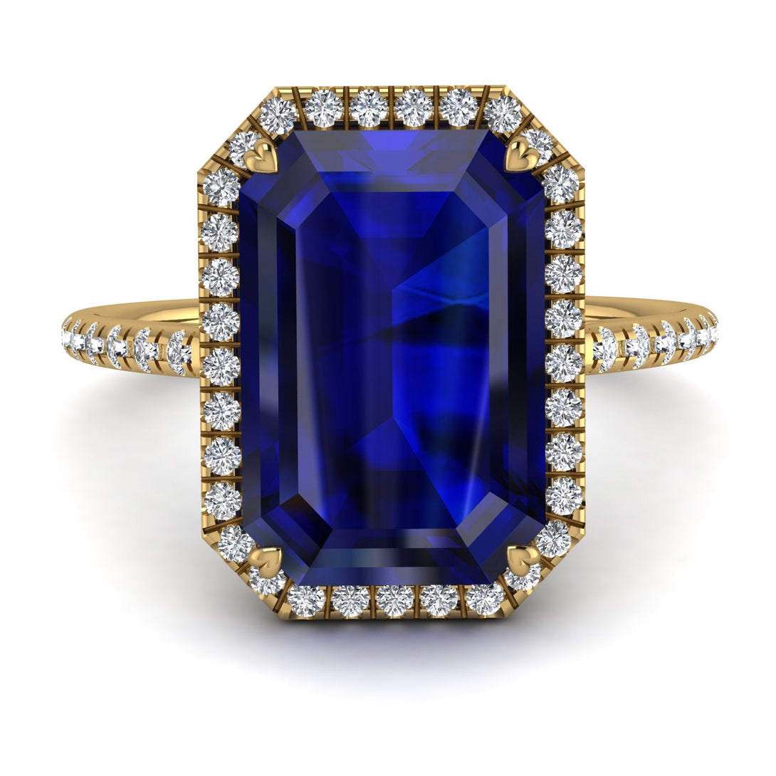 Emerald Cut Sapphire Pave Engagement Ring - Nancy No. 13