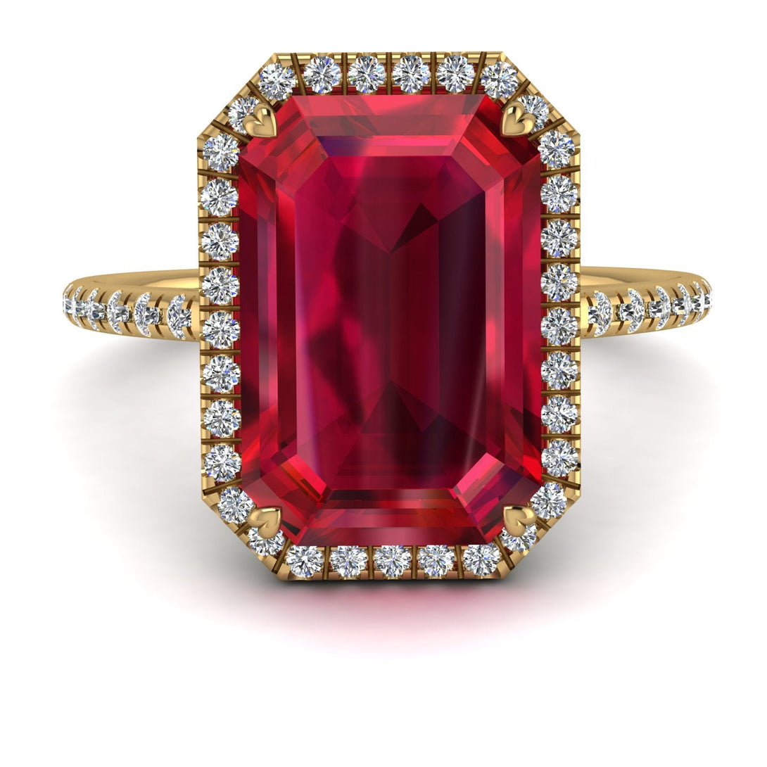 Emerald Cut Ruby Pave Engagement Ring - Nancy No. 10