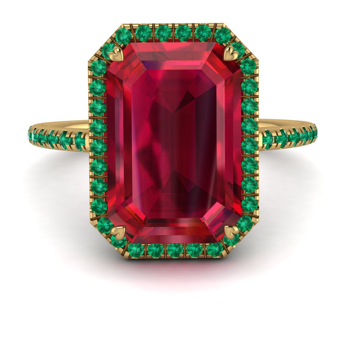Emerald Cut Ruby Pave Engagement Ring - Nancy No. 25
