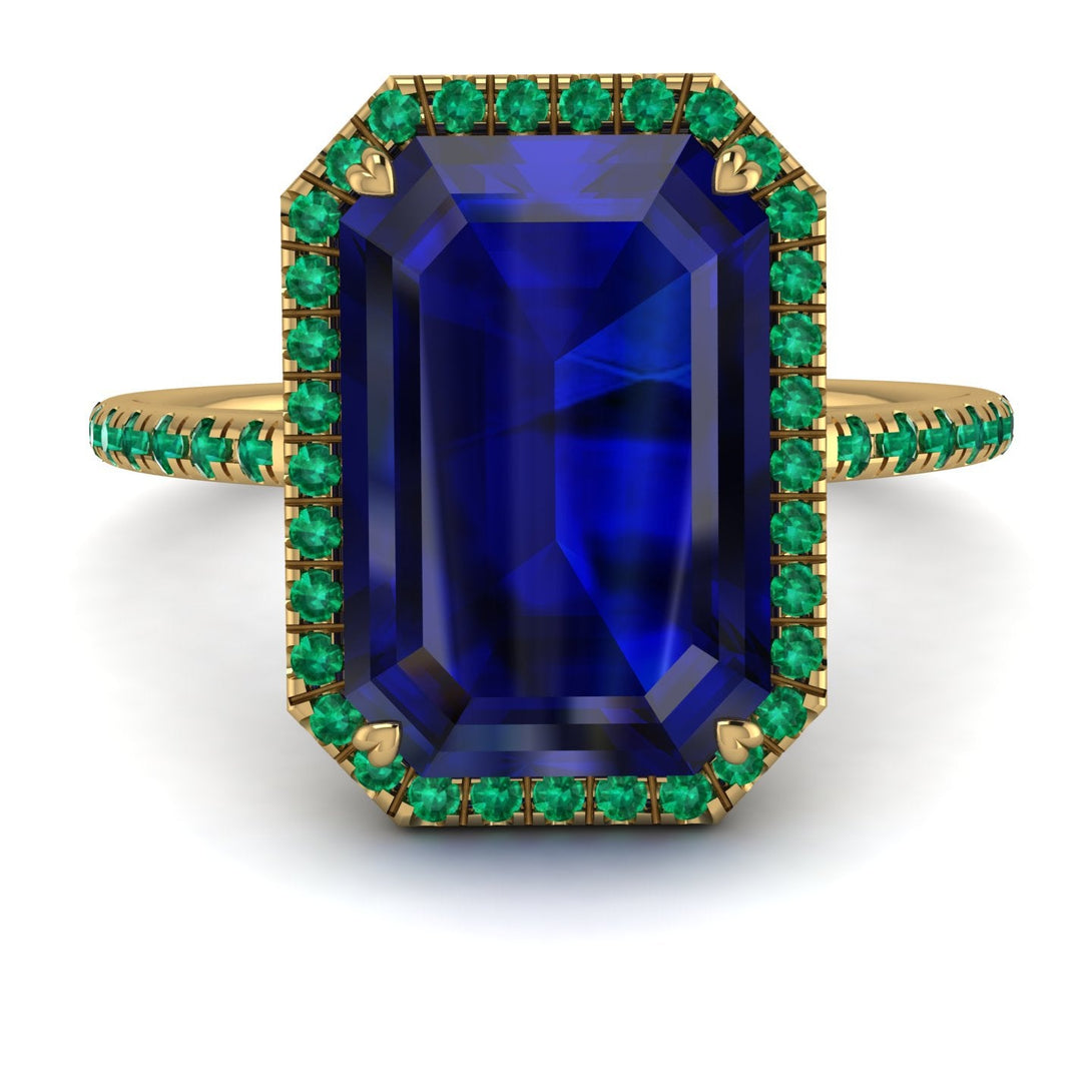 Emerald Cut Sapphire Pave Engagement Ring - Nancy No. 28