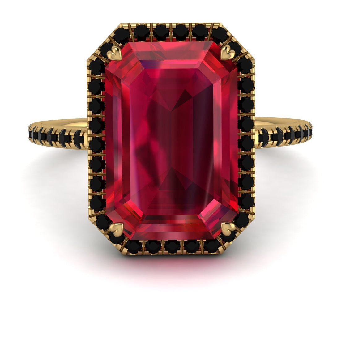 Emerald Cut Ruby Pave Engagement Ring - Nancy No. 40