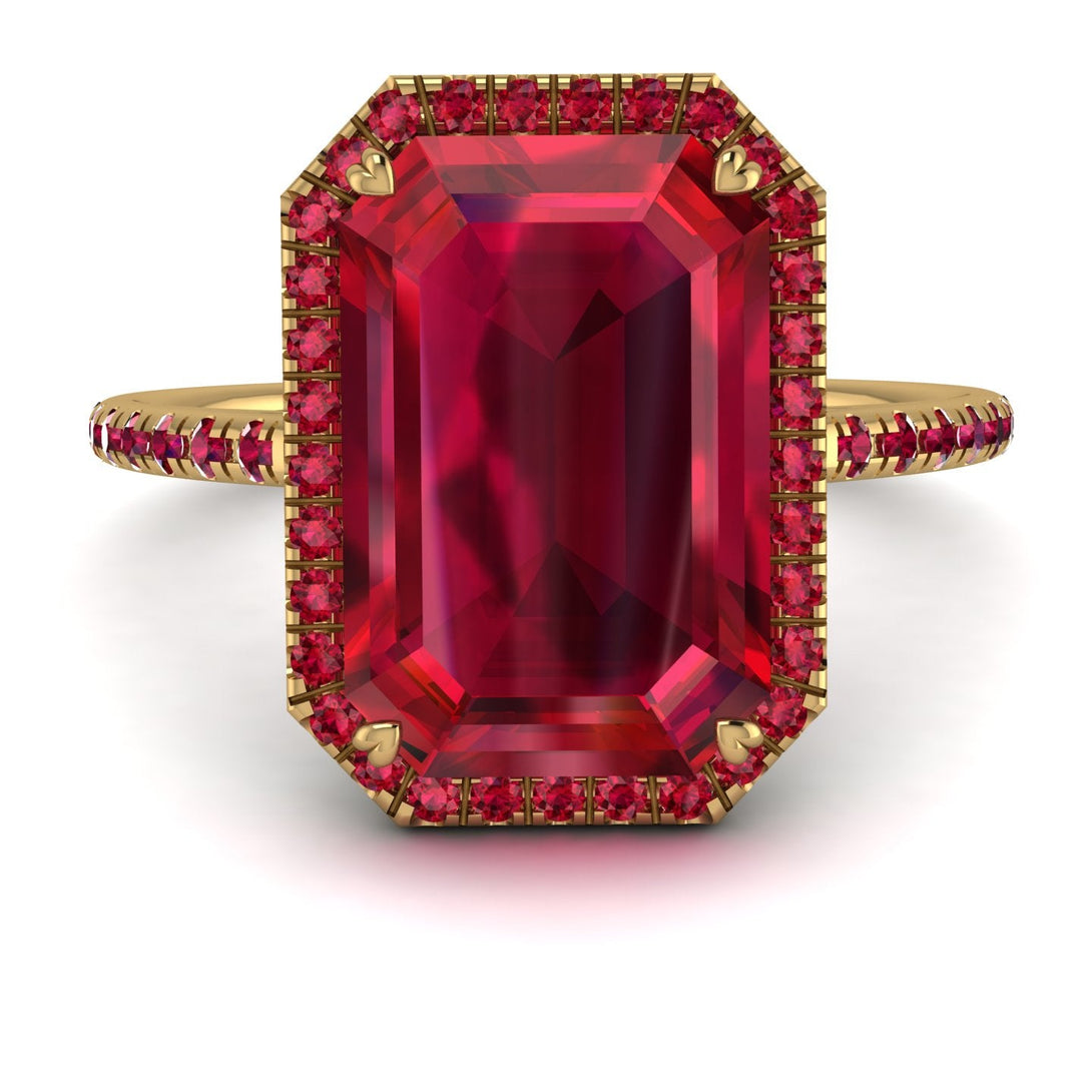 Emerald Cut Ruby Pave Engagement Ring - Nancy No. 55