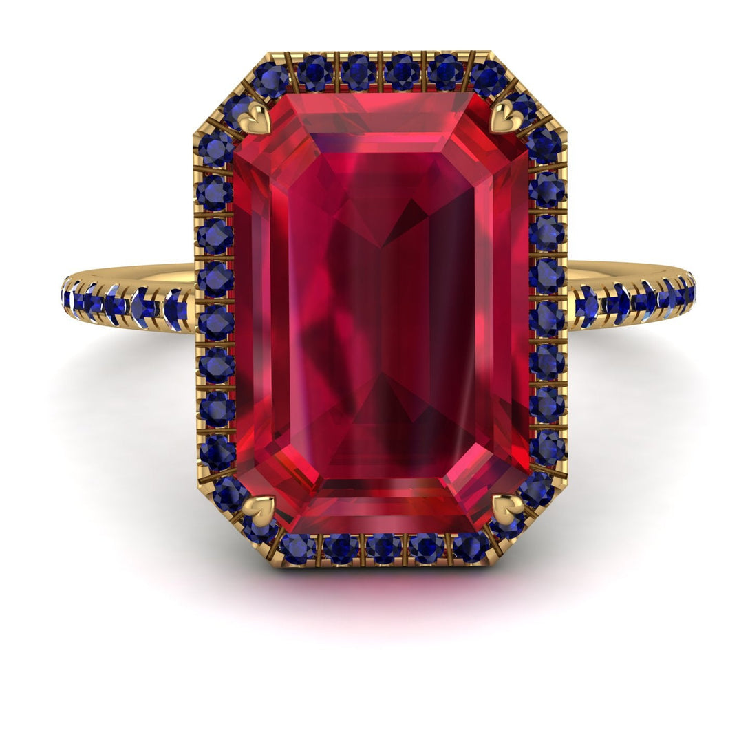 Emerald Cut Ruby Pave Engagement Ring - Nancy No. 70