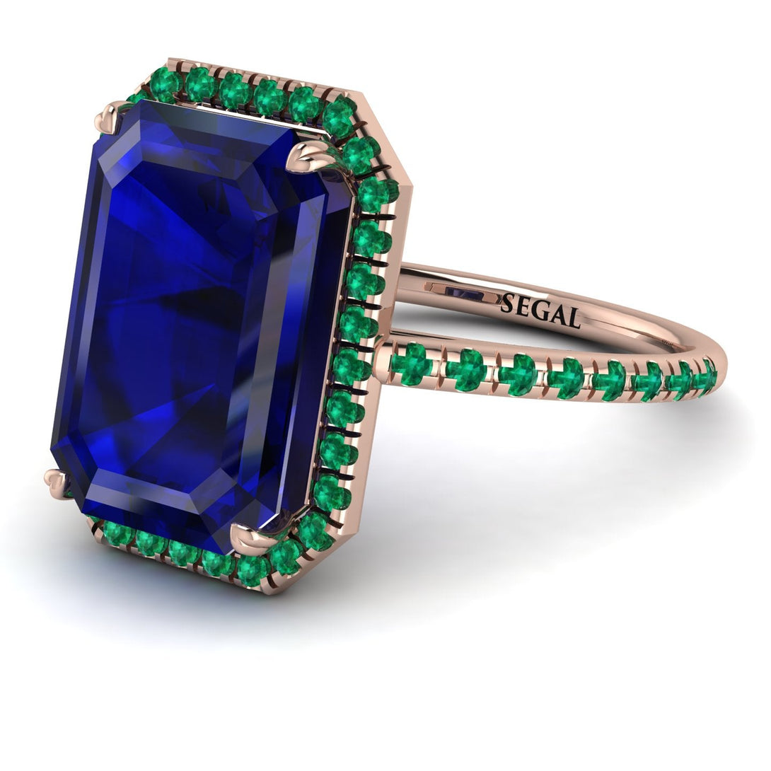 Emerald Cut Sapphire Pave Engagement Ring - Nancy No. 29