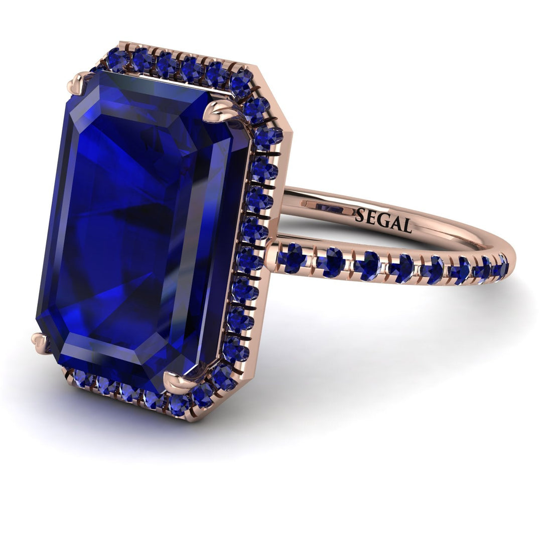 Emerald Cut Sapphire Pave Engagement Ring - Nancy No. 74
