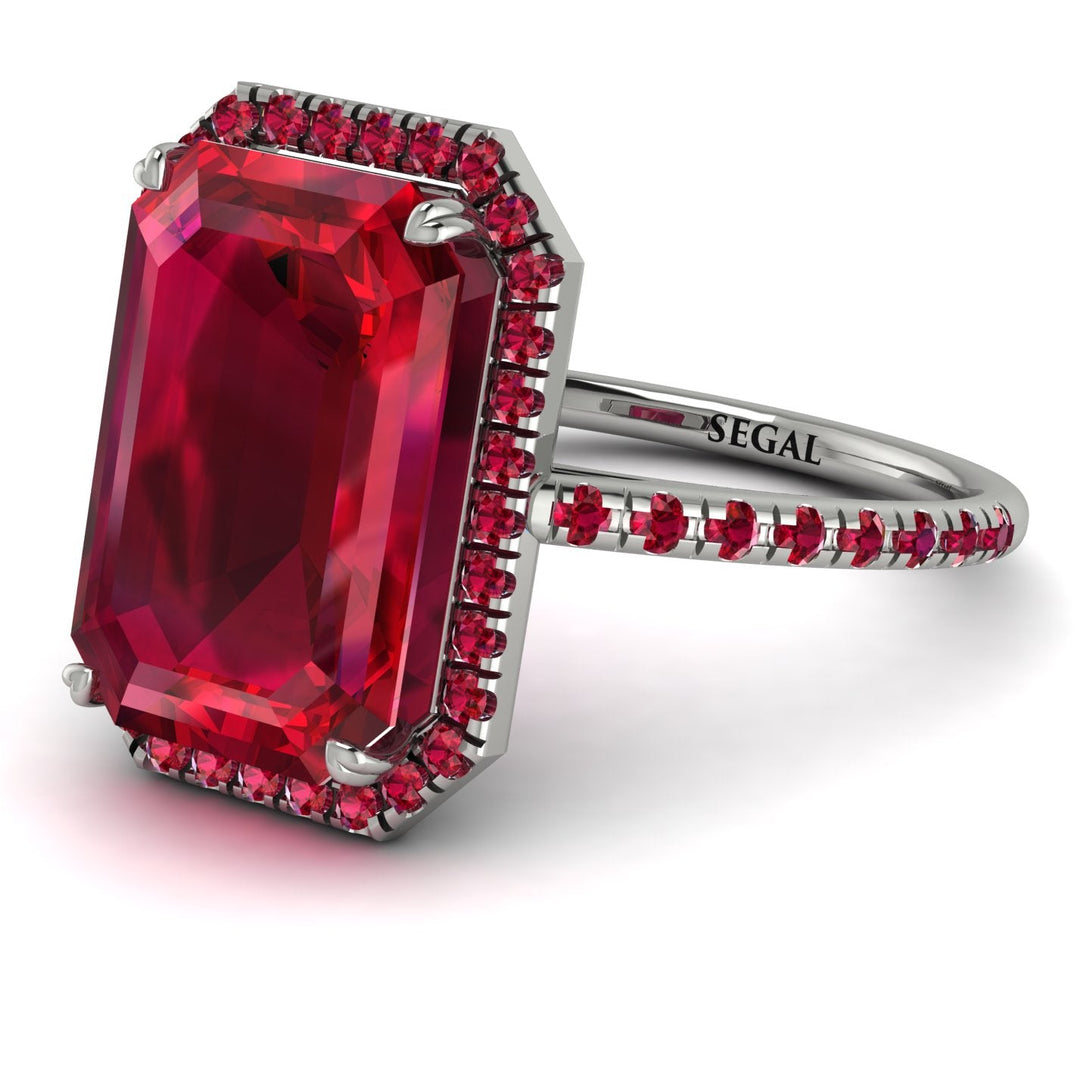 Emerald Cut Ruby Pave Engagement Ring - Nancy No. 57
