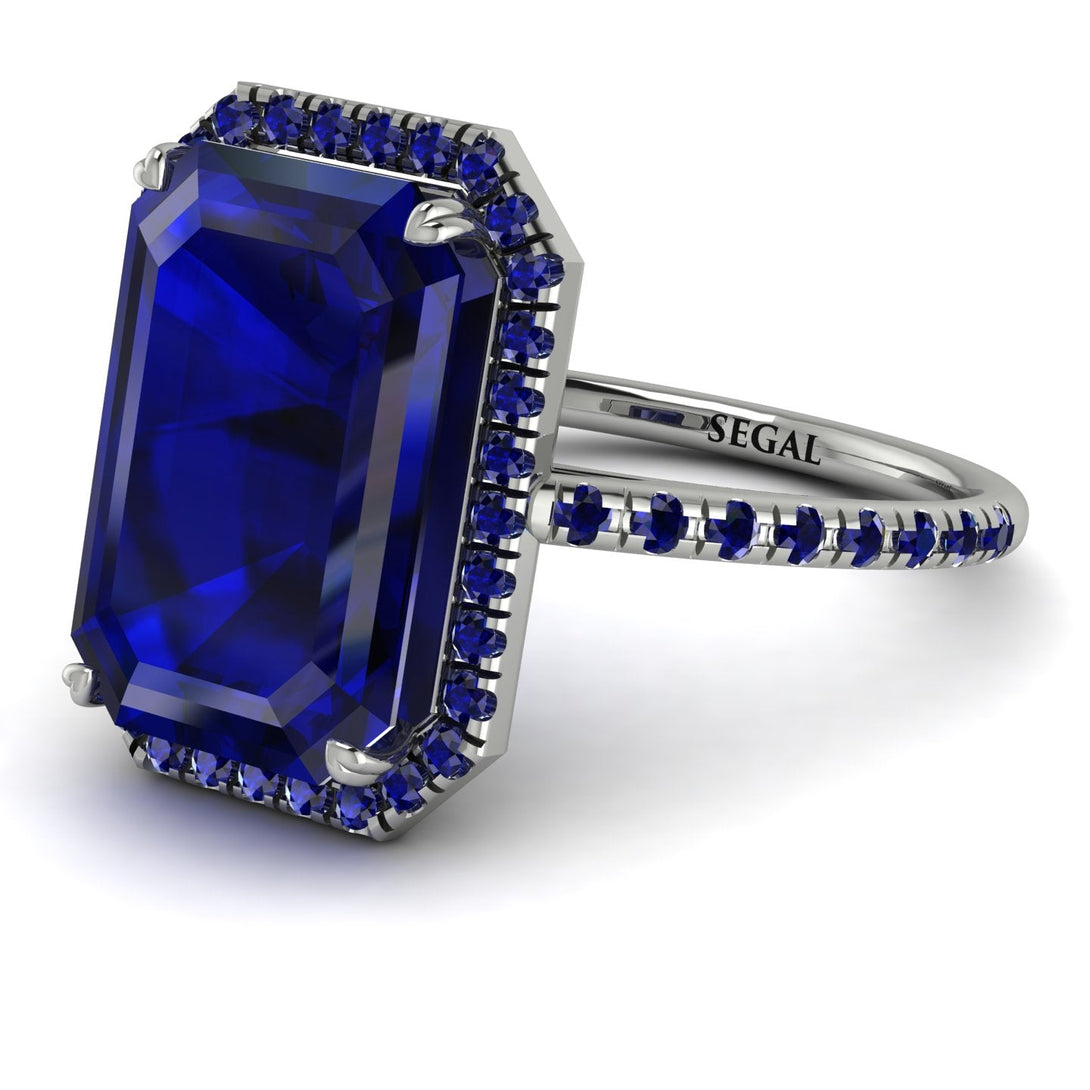 Emerald Cut Sapphire Pave Engagement Ring - Nancy No. 75