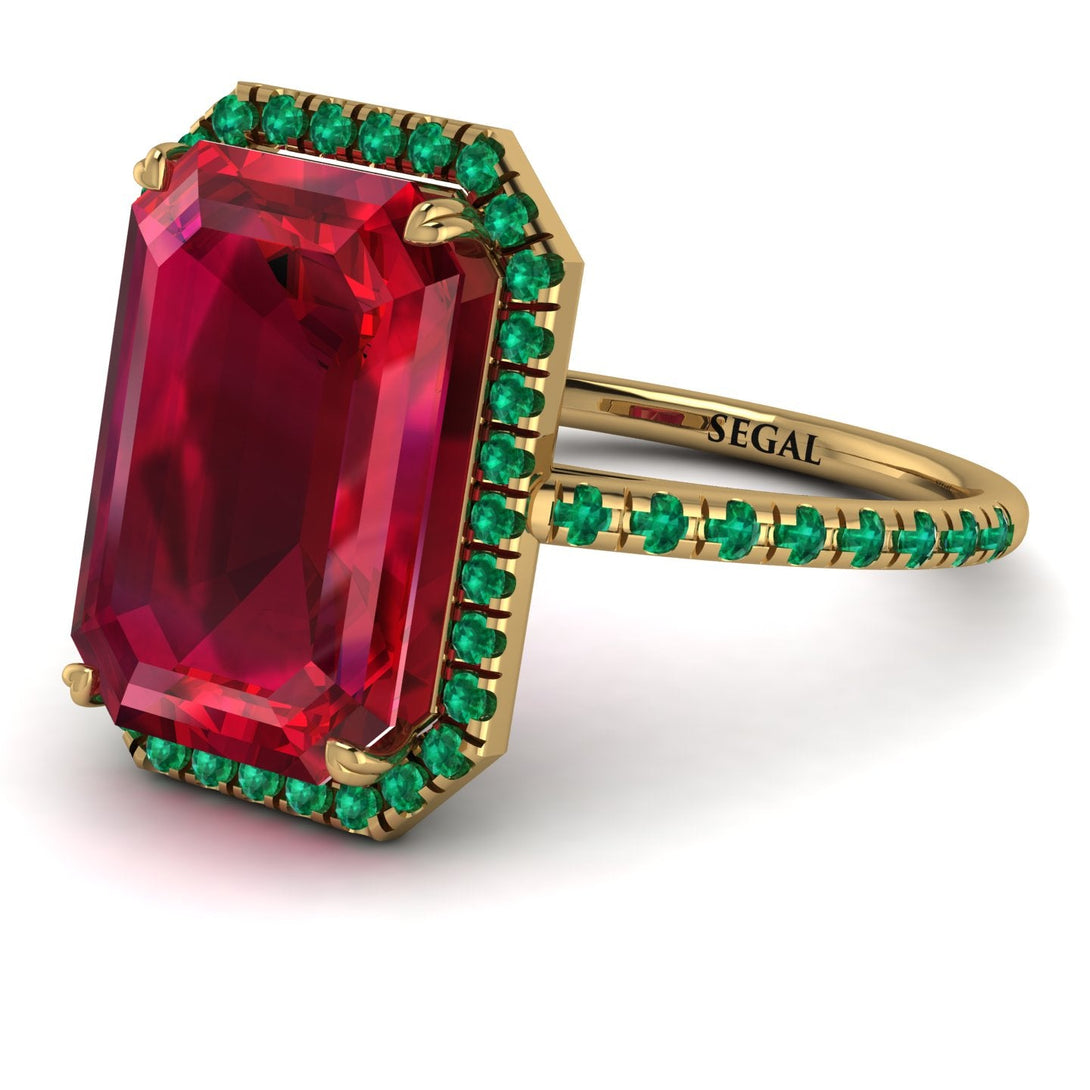 Emerald Cut Ruby Pave Engagement Ring - Nancy No. 25