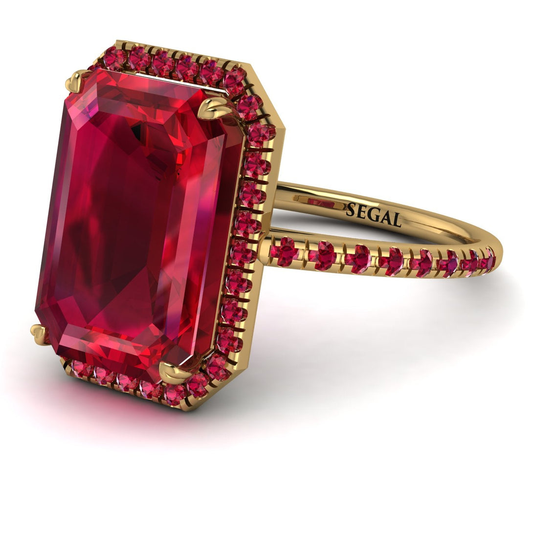 Emerald Cut Ruby Pave Engagement Ring - Nancy No. 55