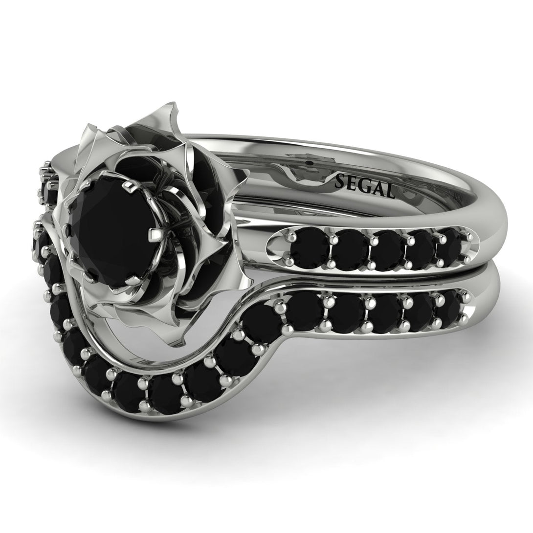 A lady's Rose Bridal Set Black Diamond Ring - Elena Set no. 4