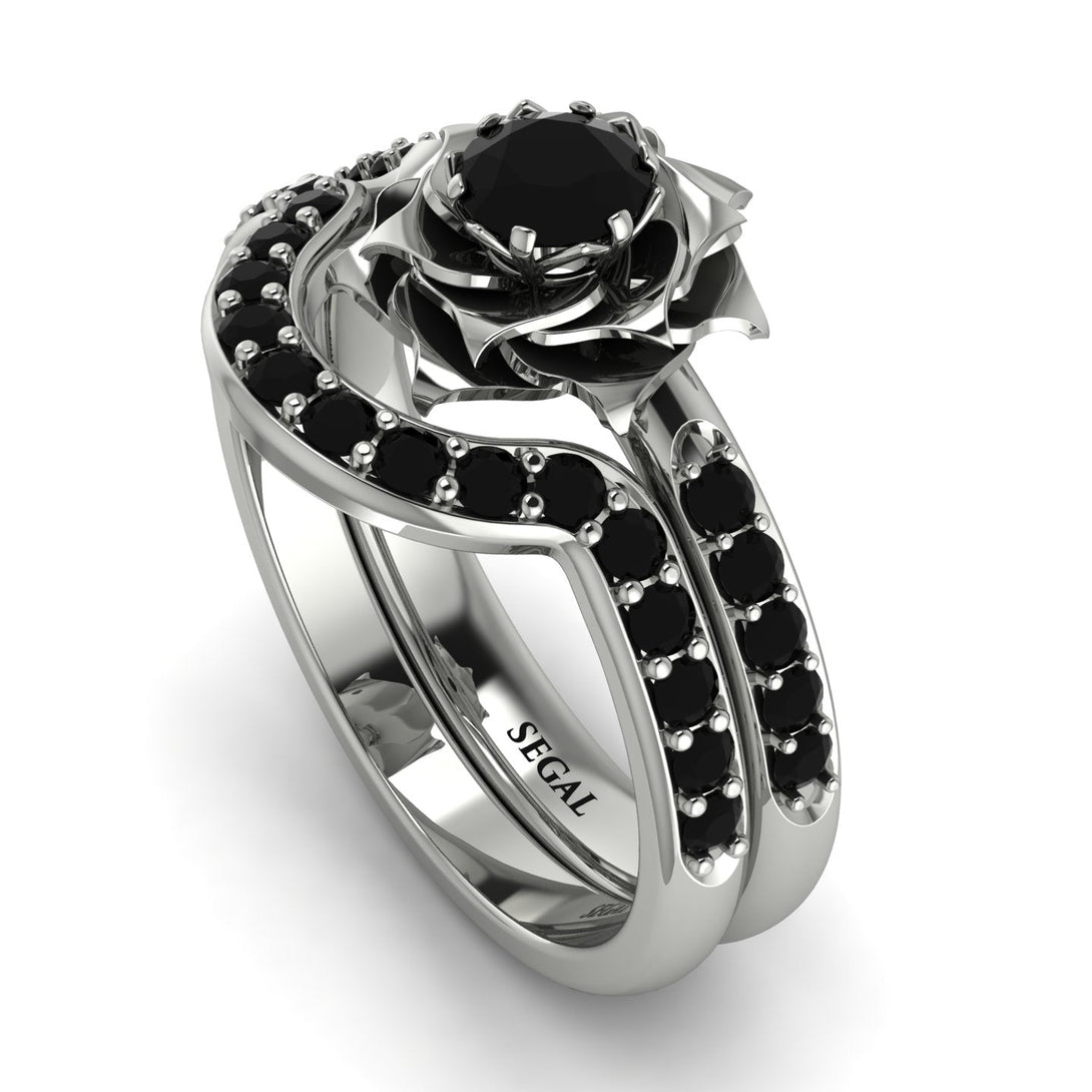 A lady's Rose Bridal Set Black Diamond Ring - Elena Set no. 4