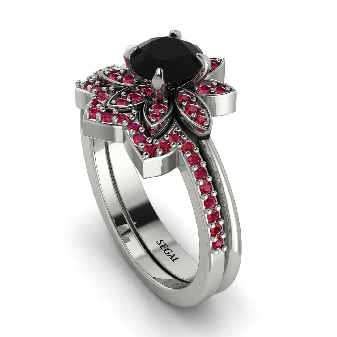 Round Black Diamond Flower Bridal Set - Michelle No. 54