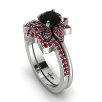 Round Black Diamond Flower Bridal Set - Michelle No. 54 image 1