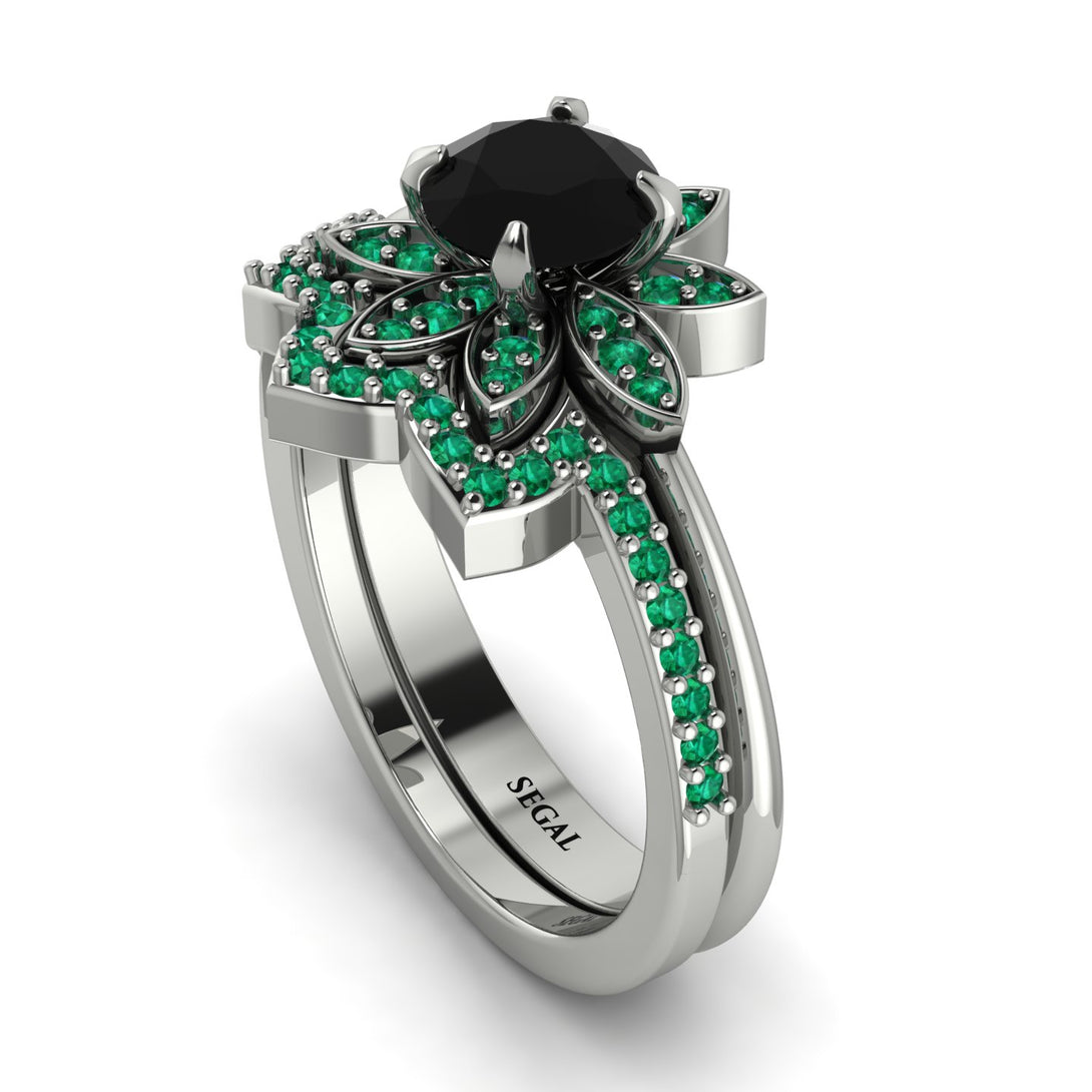 Round Black Diamond Flower Bridal Set - Michelle No. 24