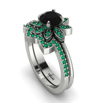 Round Black Diamond Flower Bridal Set - Michelle No. 24 image 1