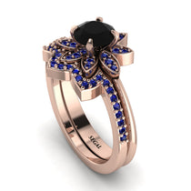 Round Black Diamond Flower Bridal Set - Michelle No. 68 image 1