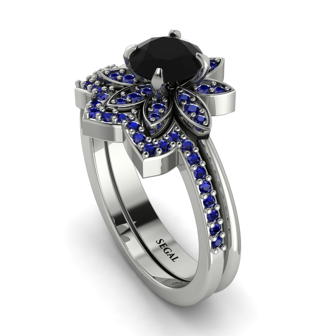Round Black Diamond Flower Bridal Set - Michelle No. 69