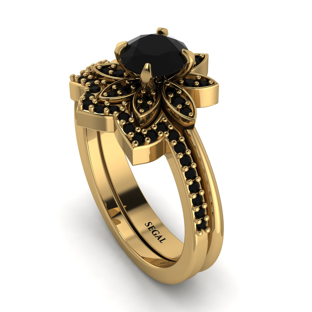 Round Black Diamond Flower Bridal Set - Michelle No. 37