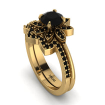 Round Black Diamond Flower Bridal Set - Michelle No. 37 image 1
