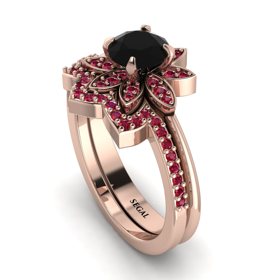 Round Black Diamond Flower Bridal Set - Michelle No. 53