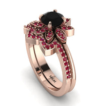 Round Black Diamond Flower Bridal Set - Michelle No. 53 image 1