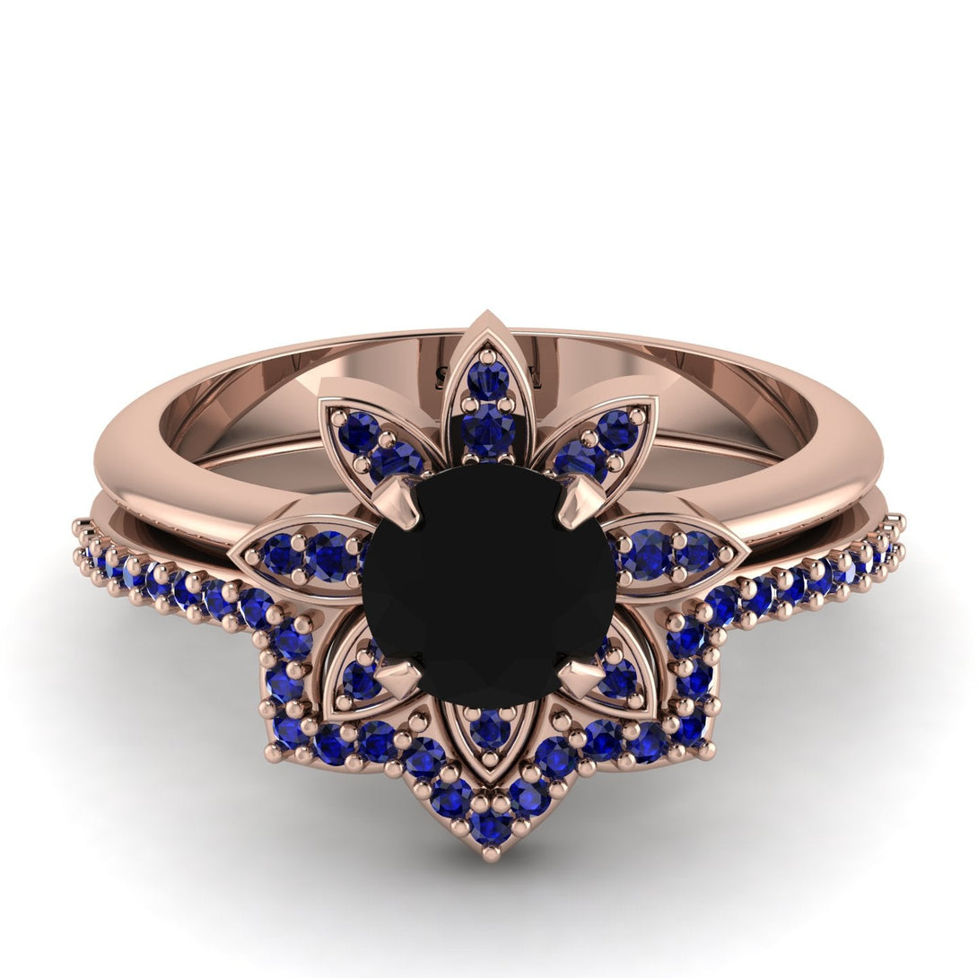Round Black Diamond Flower Bridal Set - Michelle No. 68