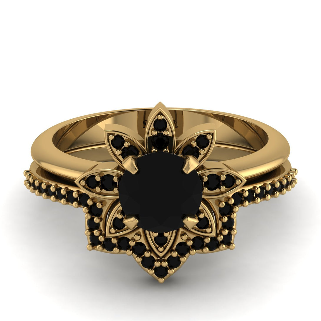 Round Black Diamond Flower Bridal Set - Michelle No. 37