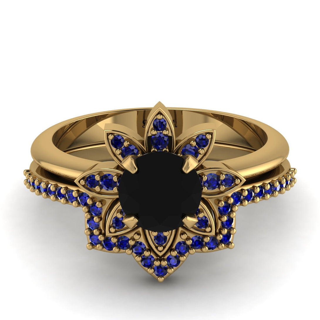 Round Black Diamond Flower Bridal Set - Michelle No. 67