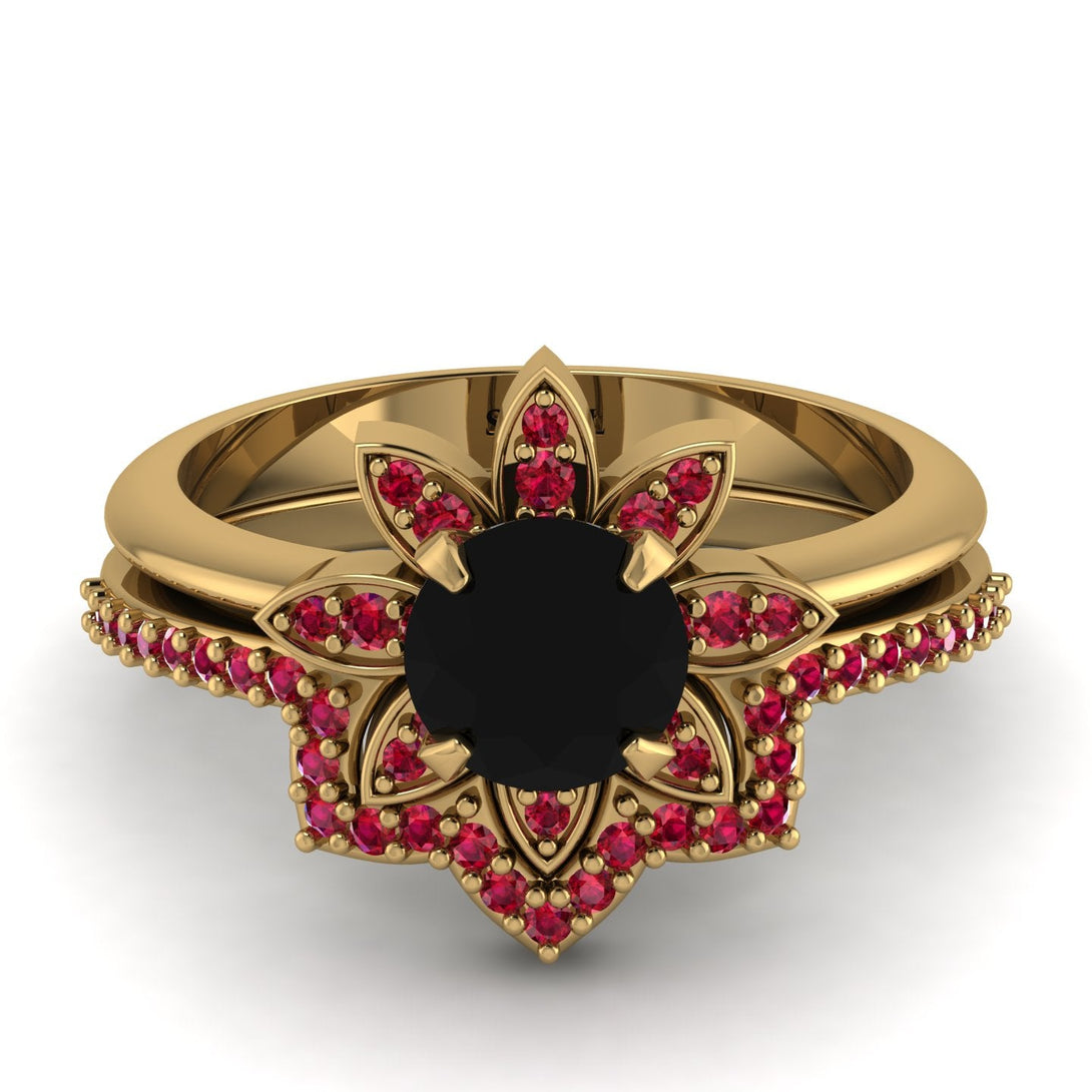 Round Black Diamond Flower Bridal Set - Michelle No. 52