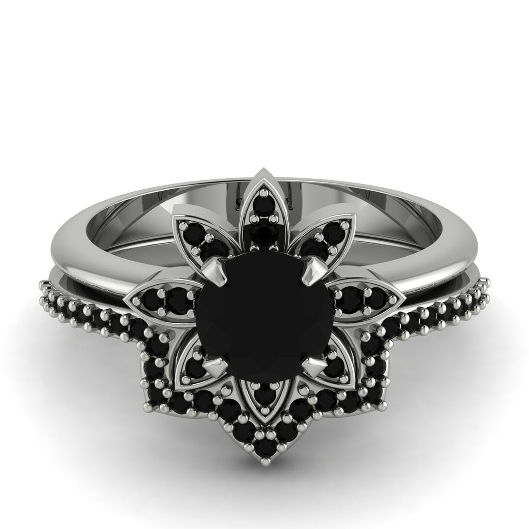 Round Black Diamond Flower Bridal Set - Michelle No. 39