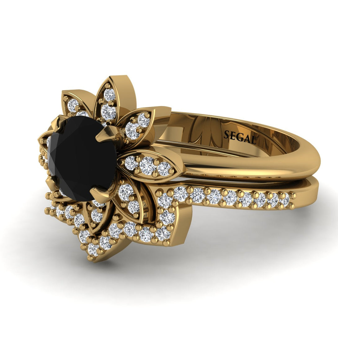 Round Black Diamond Flower Bridal Set - Michelle No. 7