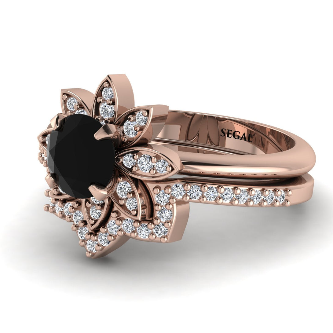 Round Black Diamond Flower Bridal Set - Michelle No. 8