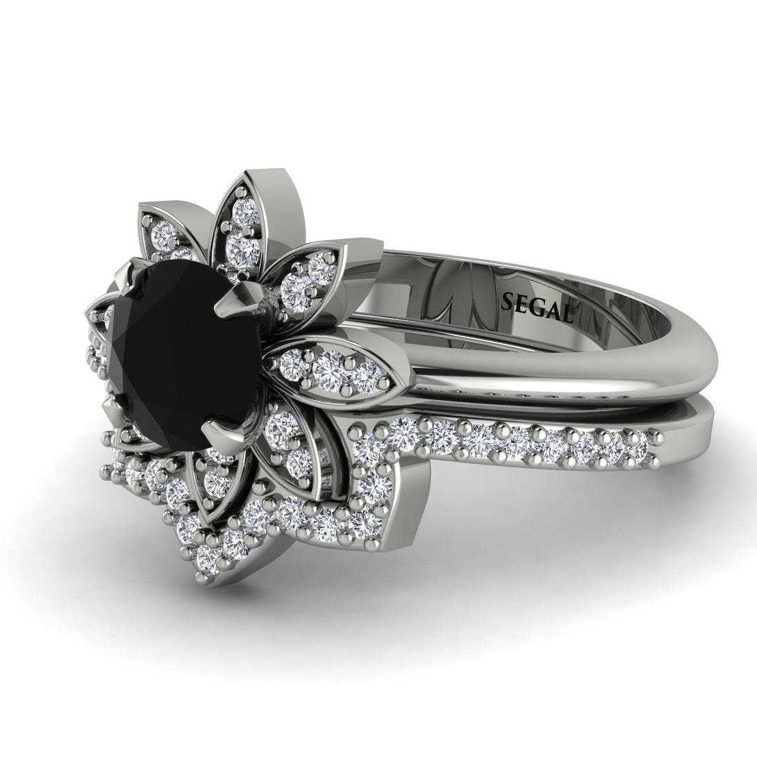 Round Black Diamond Flower Bridal Set - Michelle No. 9