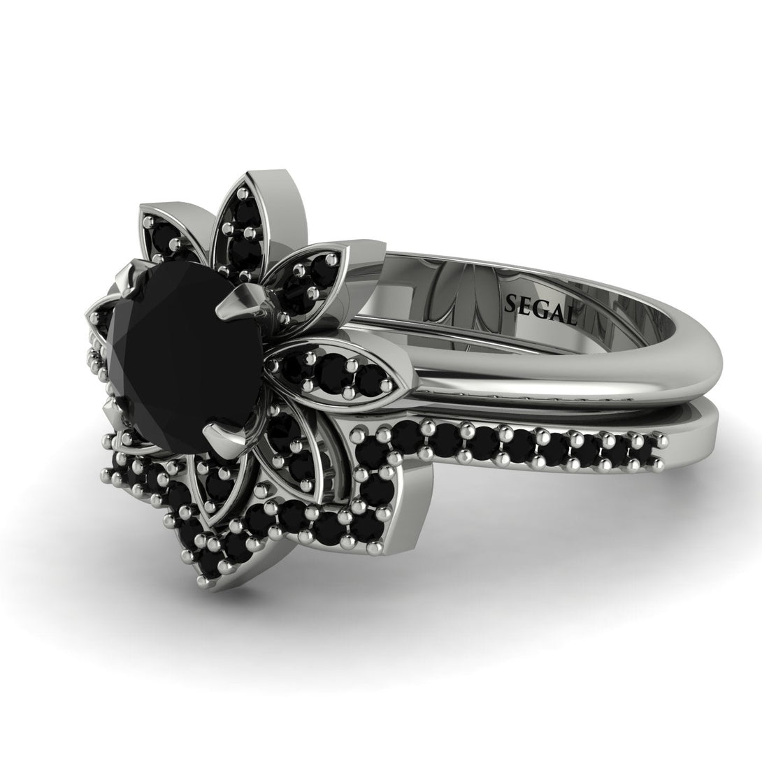 Round Black Diamond Flower Bridal Set - Michelle No. 39