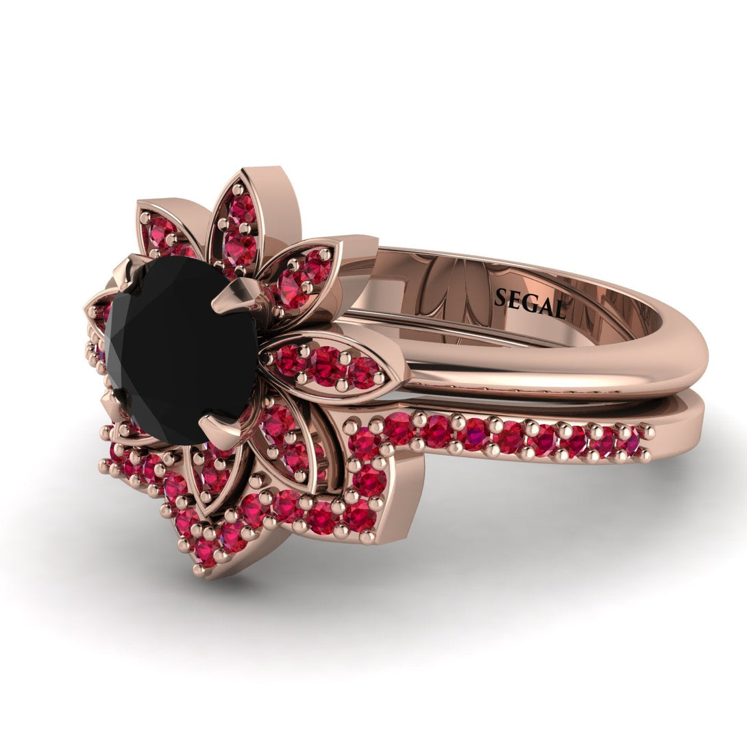 Round Black Diamond Flower Bridal Set - Michelle No. 53