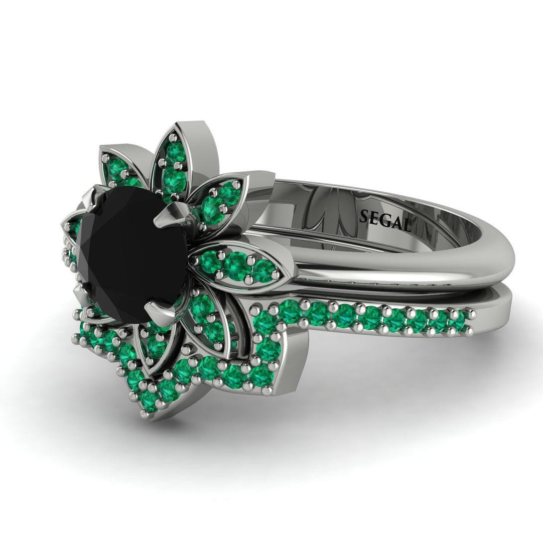 Round Black Diamond Flower Bridal Set - Michelle No. 24