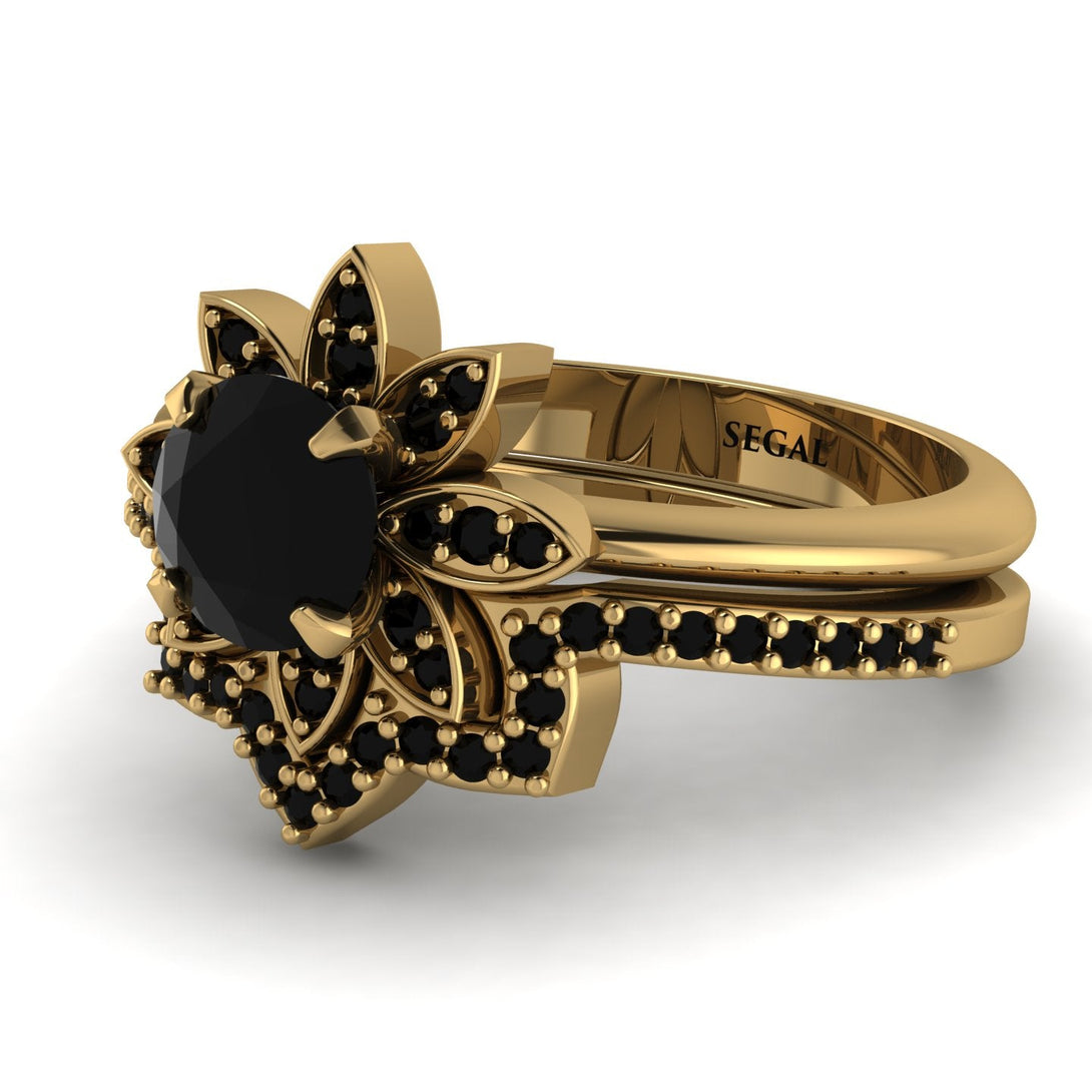 Round Black Diamond Flower Bridal Set - Michelle No. 37