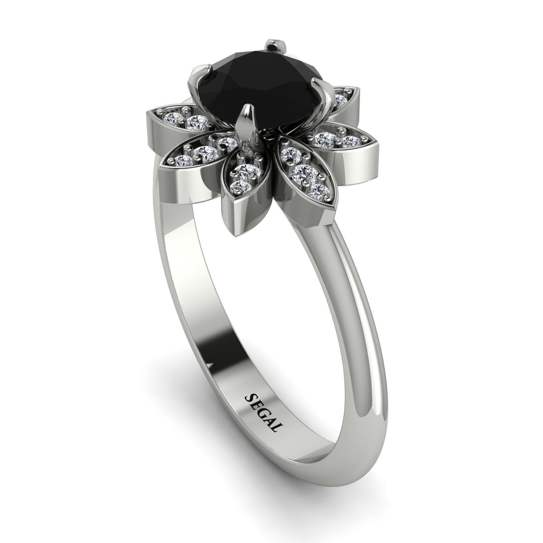 Round Black Diamond Flower Ring - Michelle No. 9