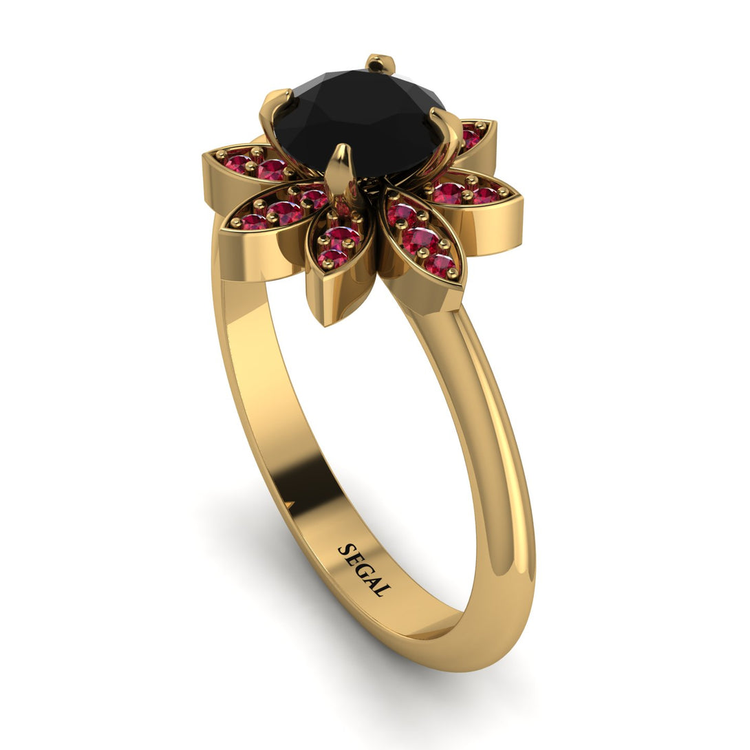 Round Black Diamond Flower Ring - Michelle No. 52