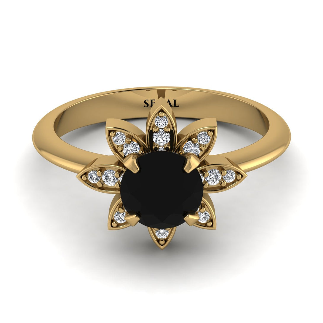 Round Black Diamond Flower Ring - Michelle No. 7